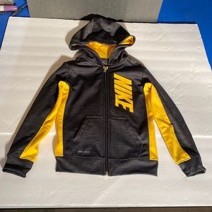NIKE Dri-Fit 4T full zip Hoodie 3-4 yrs.   Dimensions in pics Dk gray and yellow